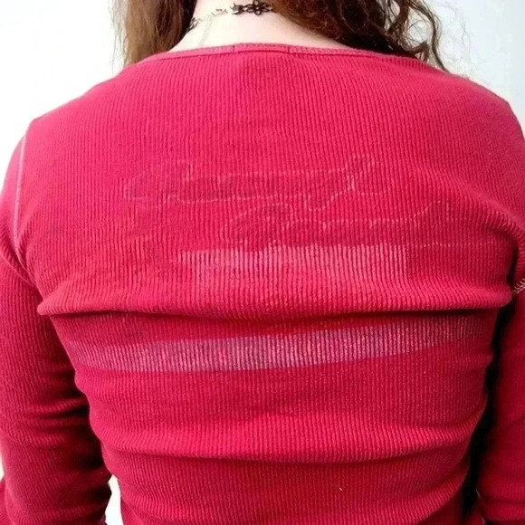 Vintage Y2K Cropped Frilly Long Sleeve Tee Shirt - L - Picture 5 of 7